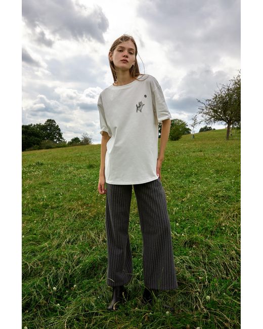 Sour Figs White Kitten And Moon Print T-Shirt