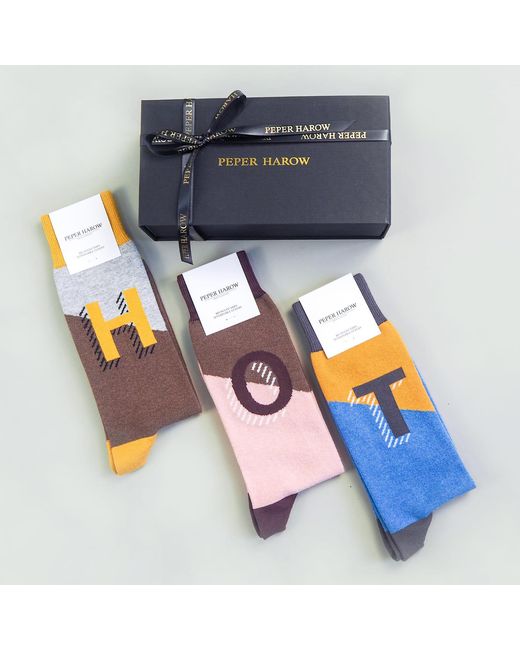 Peper Harow - Made in England Blue Alphabet Socks – T for men