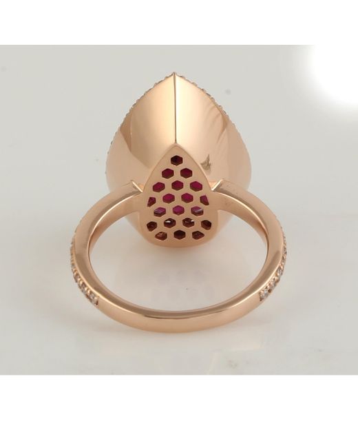 Artisan Red 18k Rose Gold In Pear Cut Tourmaline & Pave Diamond Designer Cocktail Ring