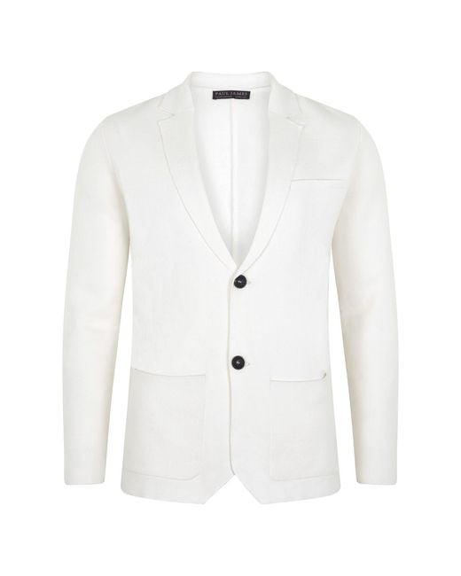 Paul James Knitwear White Lightweight Organic Cotton Linen Luca Knitted Blazer for men
