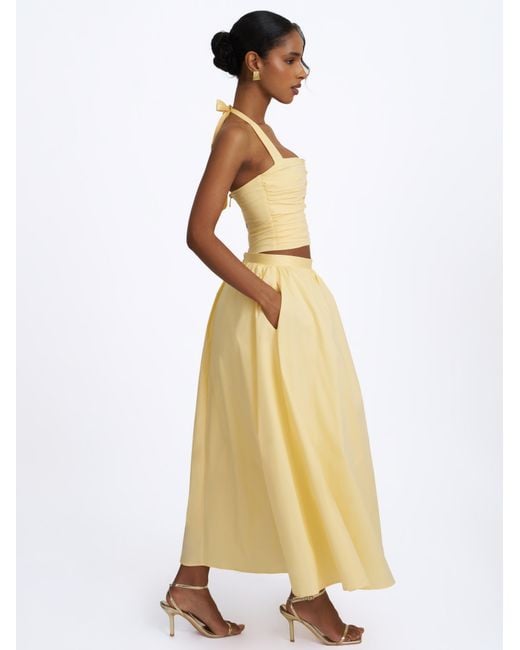 Miss Circle New York White Wilsie Lemon Cotton Poplin Ruched Halter Top