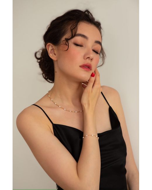 Katy Faye Metallic Michelle Rice Pearl Necklace