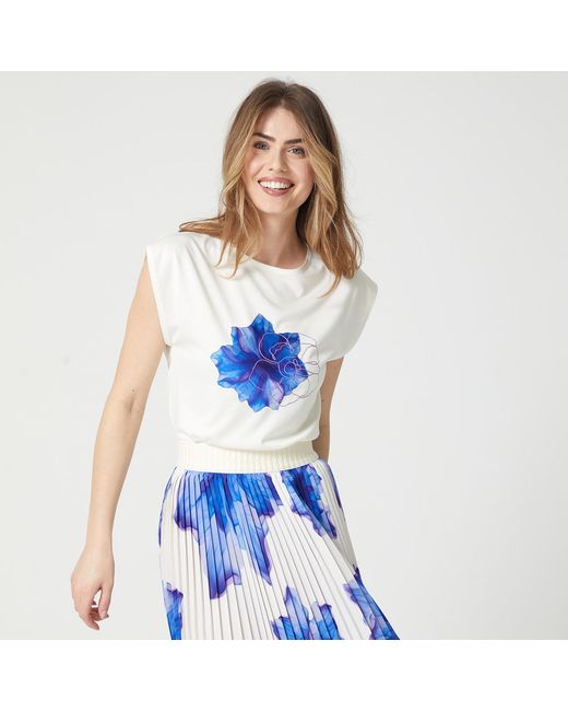 Lalipop Design Blue Laser-Cut Floral Print And Embroidered T-Shirt