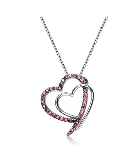 Genevive Jewelry Metallic Sterling Silver Black Cubic Zirconia Double Heart Necklace