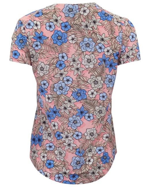 Lords of Harlech Blue Victoria Tropical Mix Coral V-Neck Printed Top