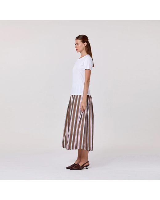 Smart and Joy Green Striped Midi Skirt With Cotton Lining