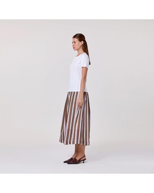 Smart and Joy Brown Striped Midi Skirt With Cotton Lining
