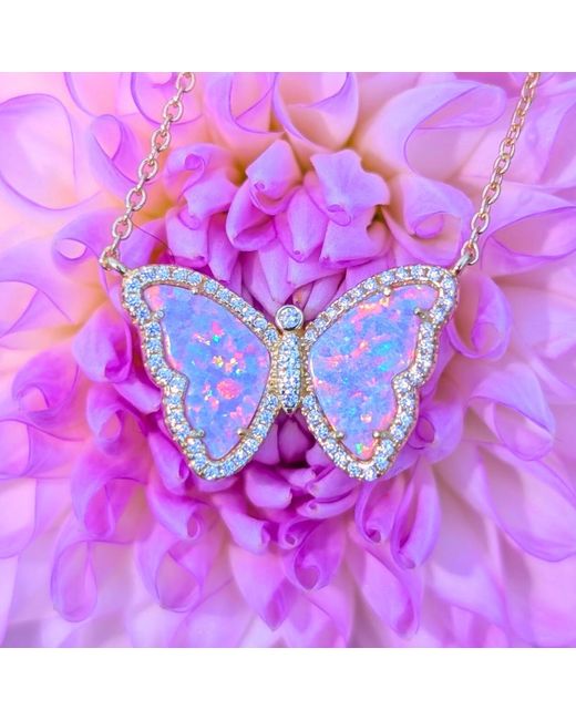 KAMARIA Metallic Opal Butterfly Necklace With Crystals