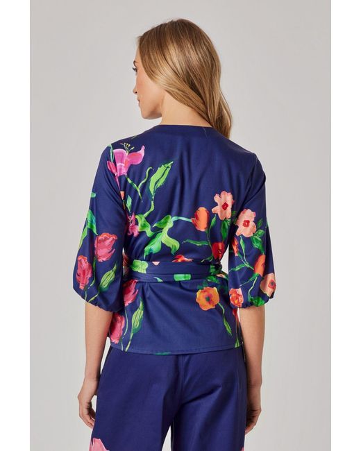 Marianna Déri Blue Wrap Blouse With Maxi Floral Print