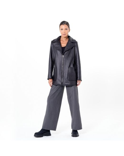 Metamorph Blue Croc-Effect Faux Suede Jacket