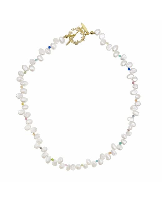 Farra Metallic Flower Petal Shaped Freshwater Pearls Necklace