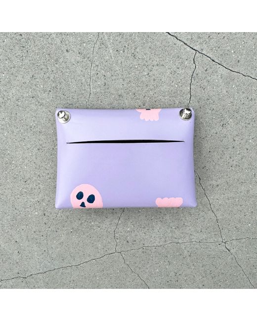 Aéhee New York Purple Skull Card Holder Wallet With Shoulder Strap