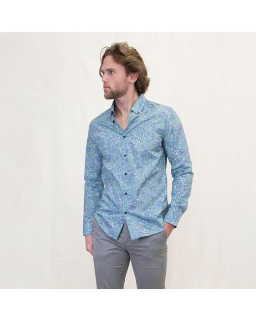 Lords of Harlech Blue Morris Pow Paisley Shirt for men