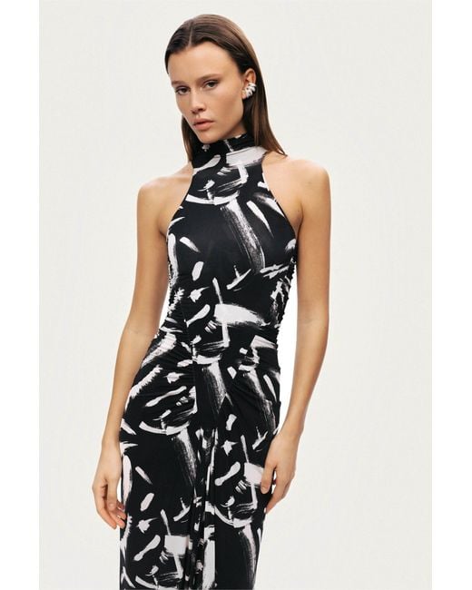 Nocturne Black Printed Halter Maxi Dress