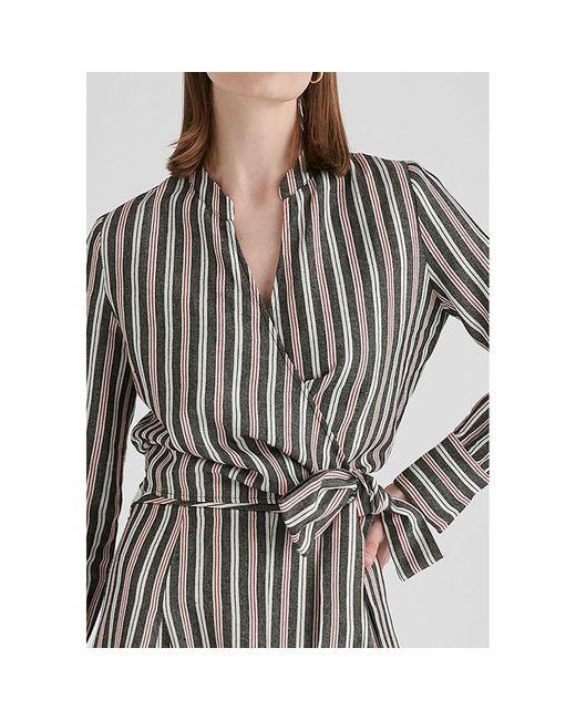 Paisie Gray Split Collarless Wrap Top With Side-Tie Waist