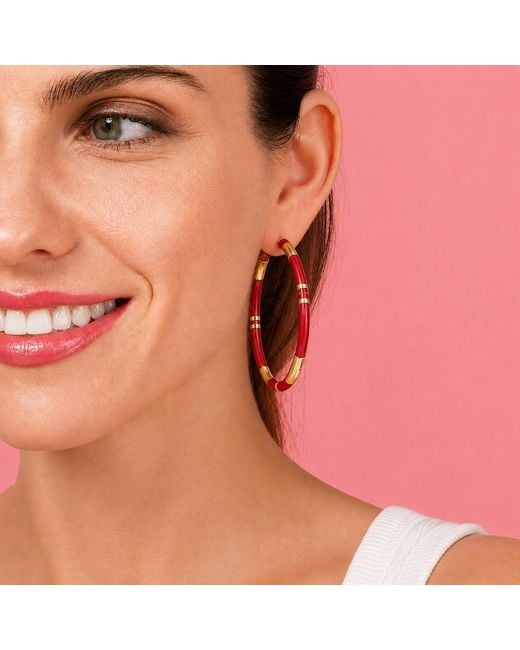 Michael Nash Jewelry Red Mallory And Stripe Hoop Earrings