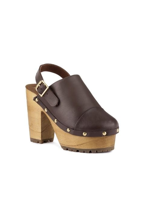 Rag & Co Brown Alona Slingback High Block Heeled Clogs