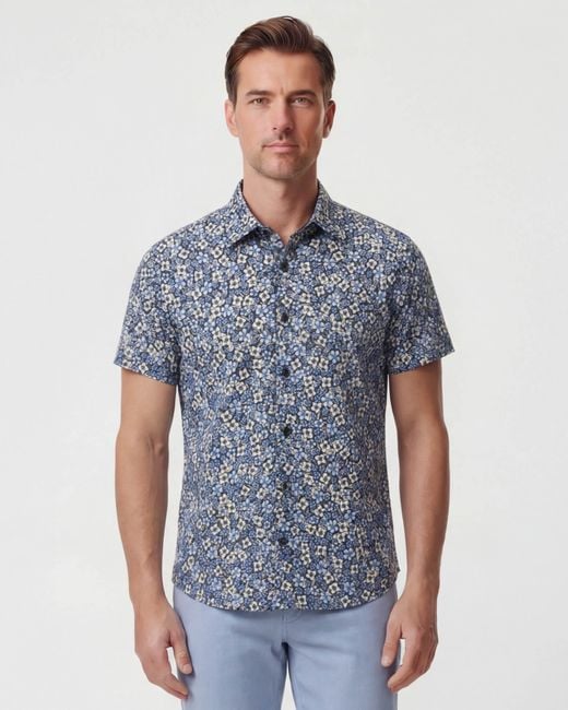 Lords of Harlech Blue Todd Floral Field Knit Shirt for men