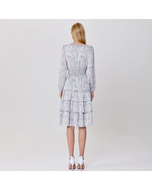 Smart and Joy Gray Tiered Ruffles Liberty Print Tea Dress