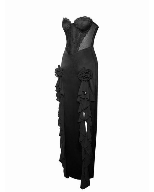 Miss Circle New York Black Talia Satin Lace Corset Maxi Dress