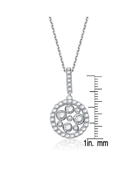 Genevive Jewelry Metallic Cubic Zirconia Round Sterling Silver White Gold Plated Drop Pendant