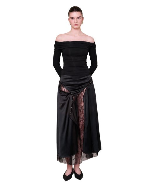 Pcfg Black The Party Edit Slit Lace Panel Satin Maxi Skirt
