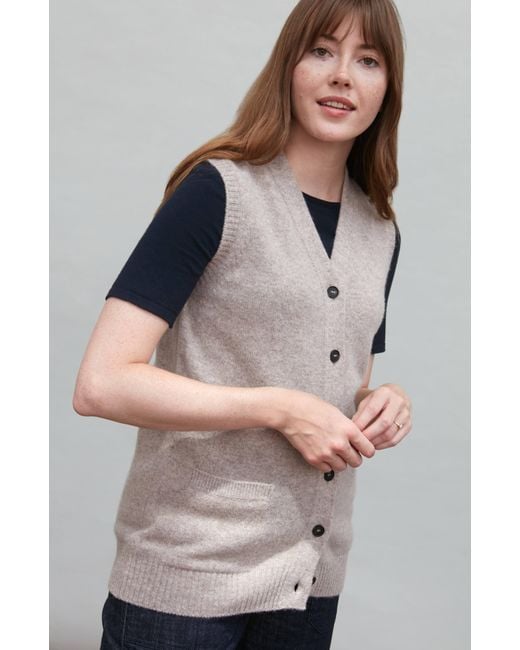 Paul James Knitwear Brown Lambswool Laura V Neck Waistcoat With Pockets