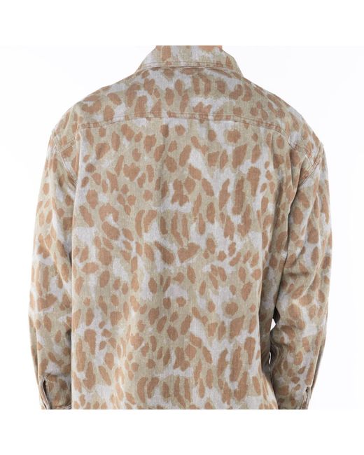 Ariko Metallic Leopard Camo Bucky Split Hem Shirt Jacket