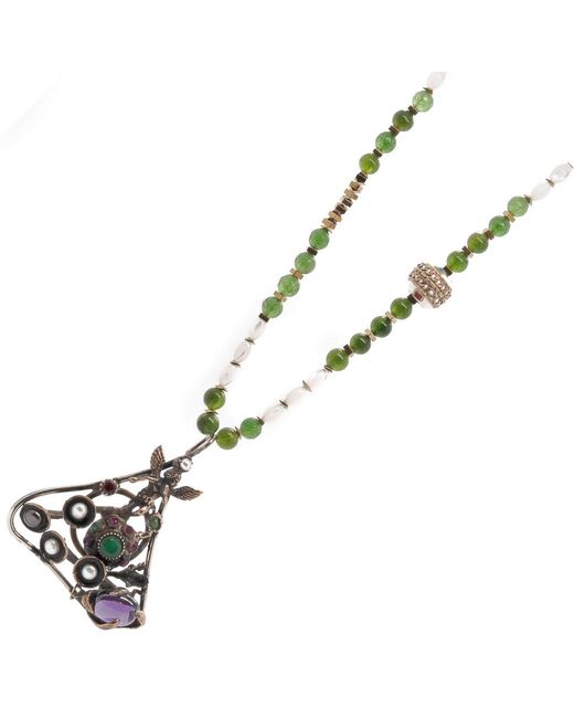 Ebru Jewelry White Jade & Amethyst Gemstone Handmade Angel Pendant Beaded Necklace