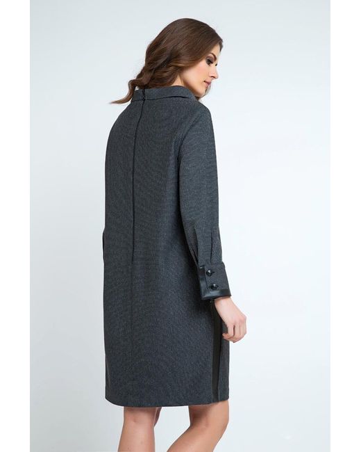 Conquista Blue Casual H-Line Stand Collar Long Sleeve Midi Dress