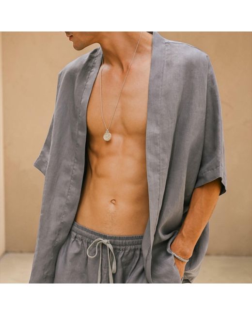 ORIGIN OF HEARTS Gray Inari Titanium Linen Kimono Shirt for men