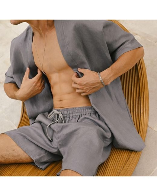 ORIGIN OF HEARTS Gray Inari Titanium Linen Resort Kimono Set for men