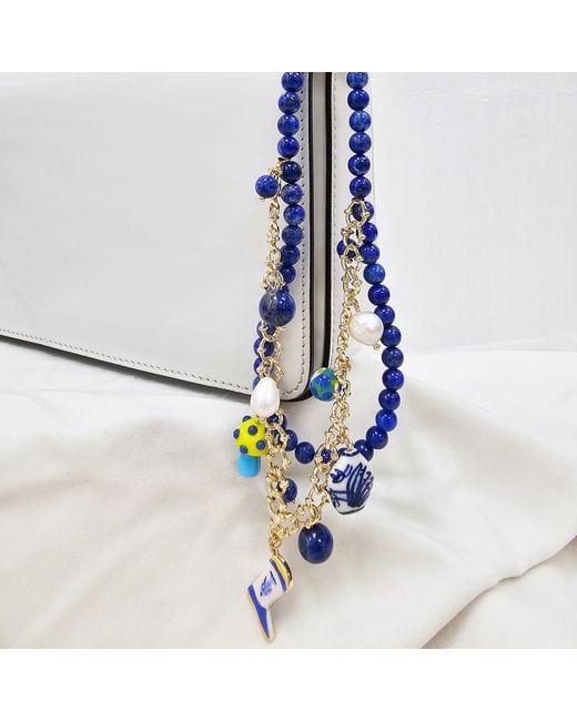 Farra Blue Lapis With Mushroom And Boots Double Layers Chain Bag Charm