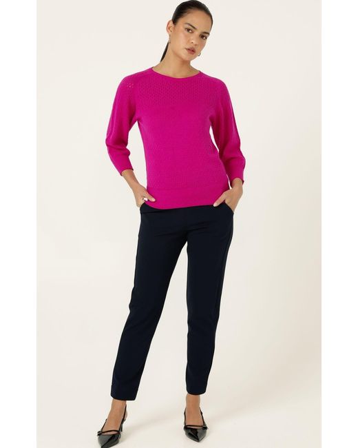 SACHA DRAKE Purple Three Quarter Sleeve Ripple Knit Top