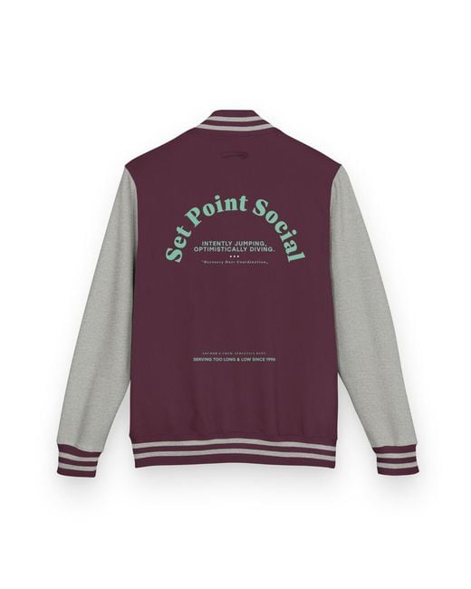 Anchor and Crew Purple Burgundy & Heather Set Point Social Volleyball Club League Cotton Varsity Letterman for men