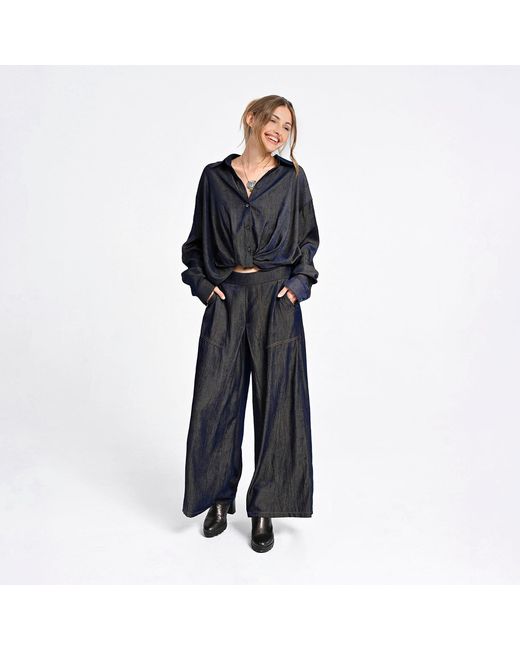 Lalipop Design Blue Relaxed Shirt With Draped Front Hem