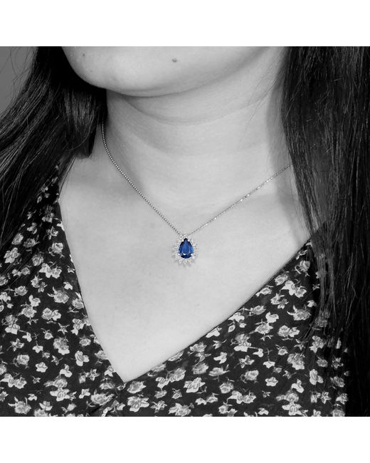 Artisan Blue Sapphire Gemstone Prong Diamond Pear Cut Pendant