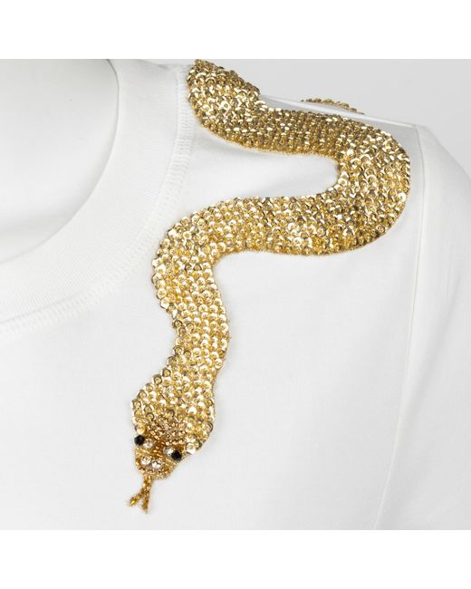 House of Laines London White Laines Couture Embellished Shoulder Snake T-Shirt