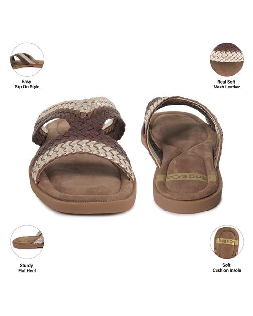 Rag & Co Brown Eirata Braided Real Leather Slip-On Flats