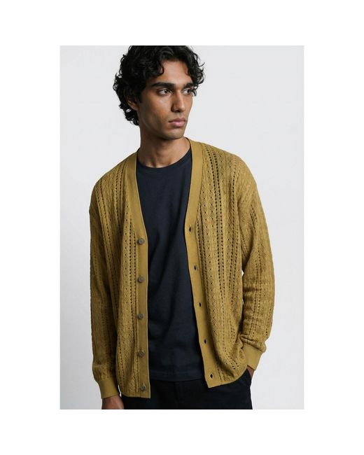 Modenaire Green Open Knit Cotton Cardigan Relaxed Fit Refined Texture for men