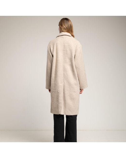 Tantra Spain Sl Natural Neutrals Wool Coat With Lapels, Button Closure, And Side Pockets