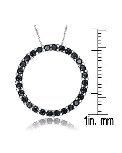 Genevive Jewelry Sterling Silver Cubic Zirconia Black Round Circle Pendant Necklace