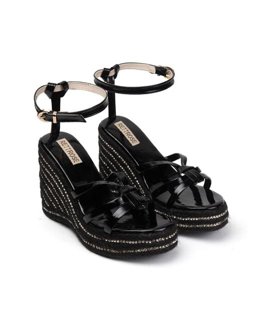 Rettrose Black Alani Hand Embellished Luxury Wedge Shoe