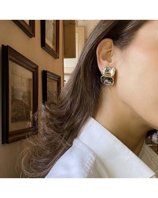 Michael Nash Jewelry Metallic Clara Crystal And Diamond Double Stone Clip Earrings