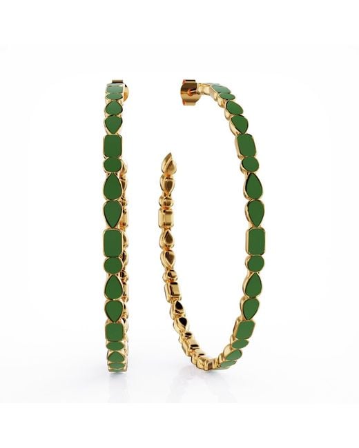 Linda Fiore Metallic Adeline Mint Enamel Hoop Earrings Vermeil