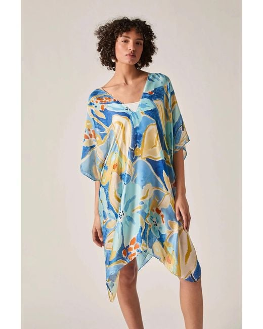 James Lakeland Blue Abstract Floral Kaftan