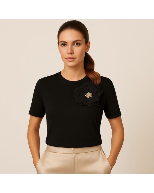 House of Laines London Black Laines Couture Embellished Organza Corsage Brooch T-Shirt