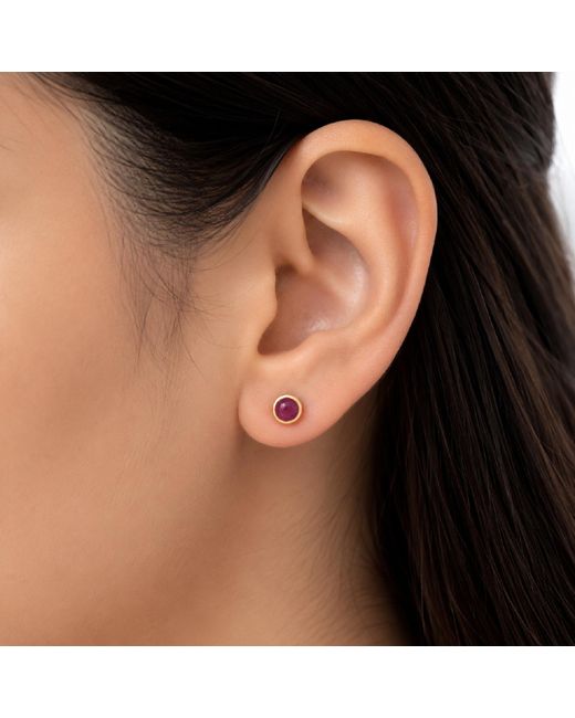 Artisan Pink 18K Ruby Gemstone Bezel Stud Earrings
