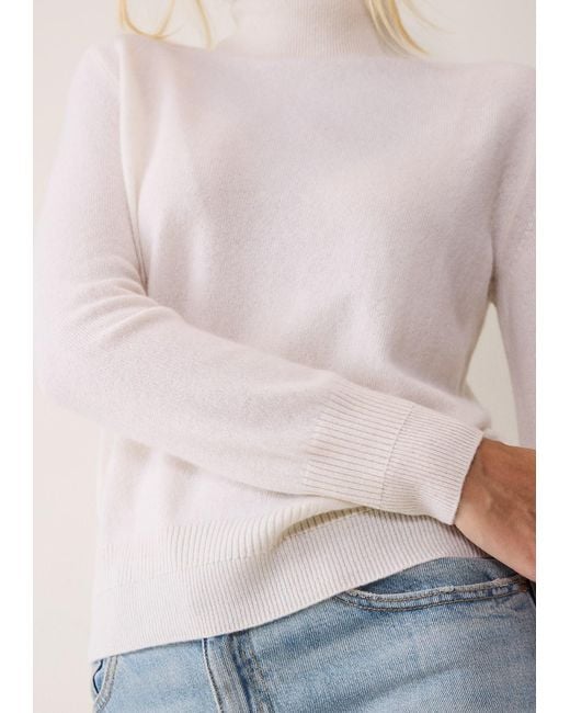 Loop Cashmere White Cashmere Polo Neck Sweater