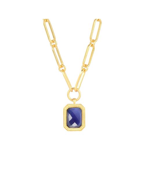 Lila Rasa Metallic Paperclip Chain Rectangular Sapphire Crystal